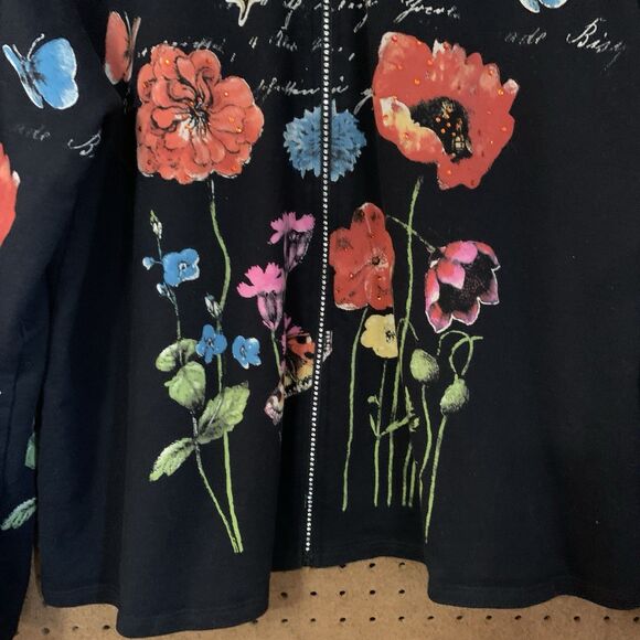 Jess & Jane Butterfly Full Zip Sweater Jacket Joyful 3x Sparkly Novelty Black - Picture 3 of 7